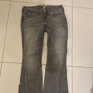 True Religion Gray Boot Cut Jeans with Stretch extremely low waisted